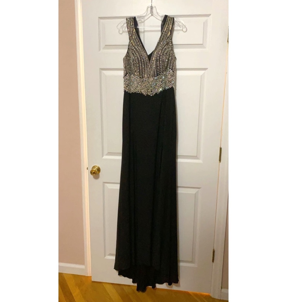 Jovani Black and Silver Embellished Wedding Dress